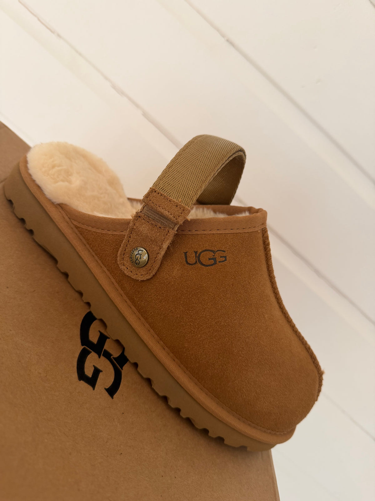 Chestnut Suede Shearling-Lined Slip-On