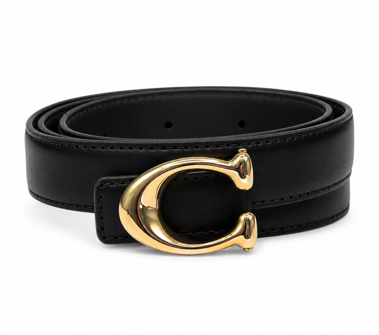 Brown Leather Belt with Gold-Tone Statement Buckle