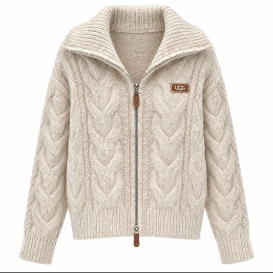 Cable knit zip up ( one size will fit 8-12)